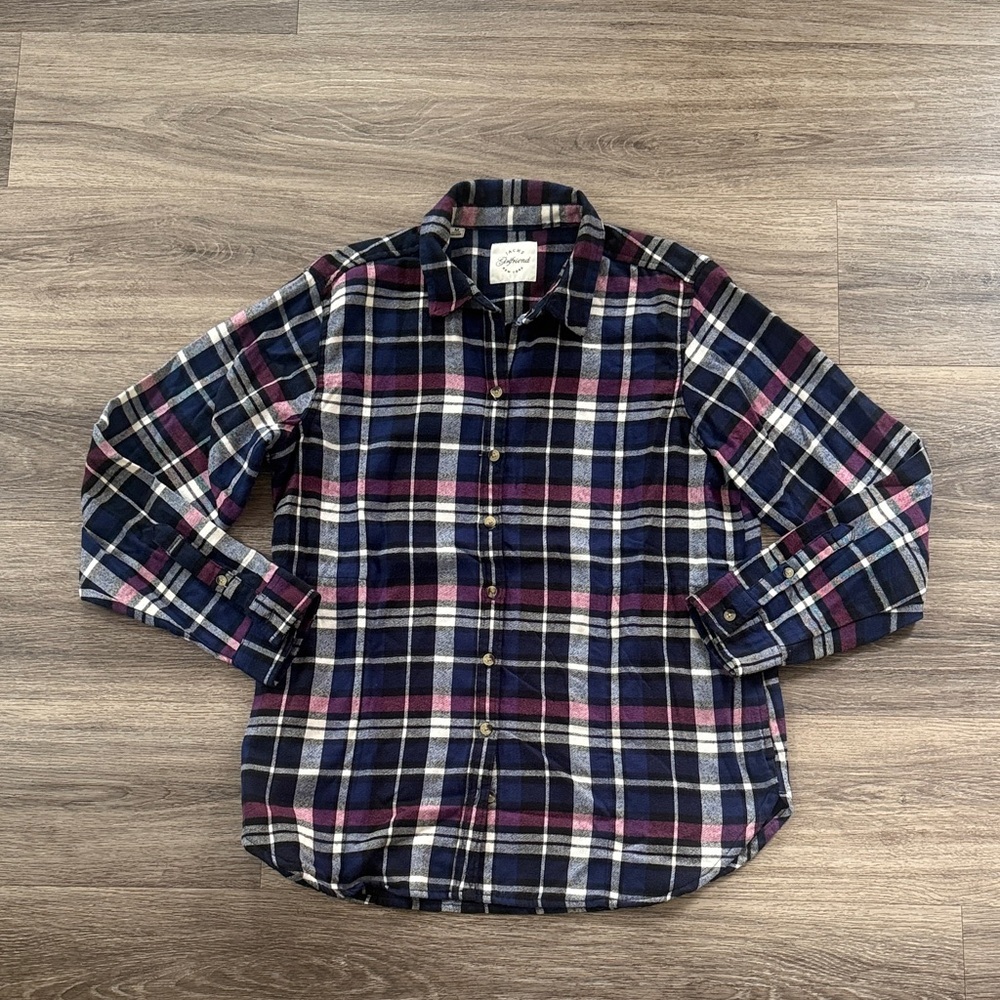 JACHS Girlfriend Navy and Magenta Plaid Shirt